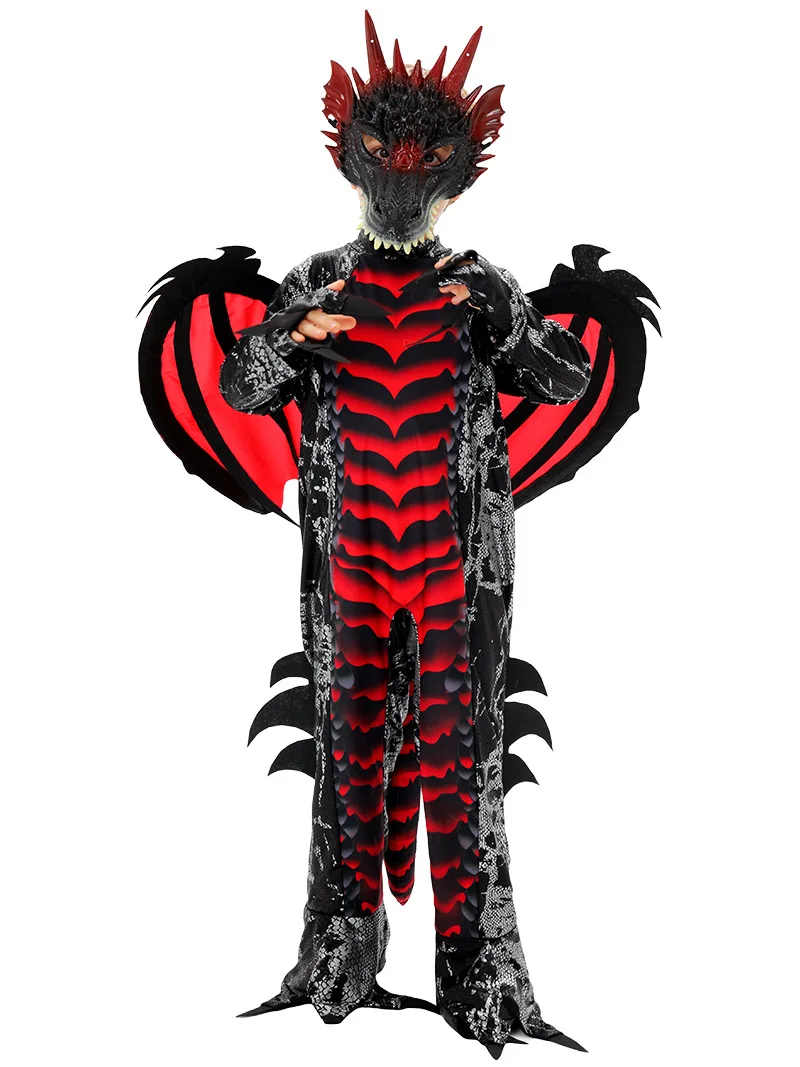 Disfraz de Carnaval de mascarada de dinosaurio demonio de Halloween, conjunto de máscara de cola de alas de dragón, caballero dragón escarchado