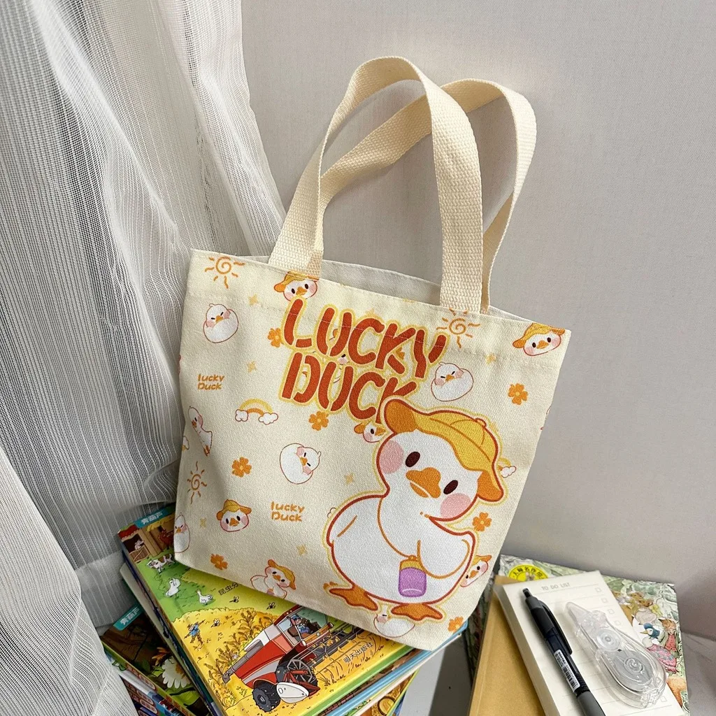 Cute Cartoon Animal Small Canvas Tote Bag Reusable Grocery Shopping Handbag Portable Women Casual Shopper Shoulder Bag Lunch Bag