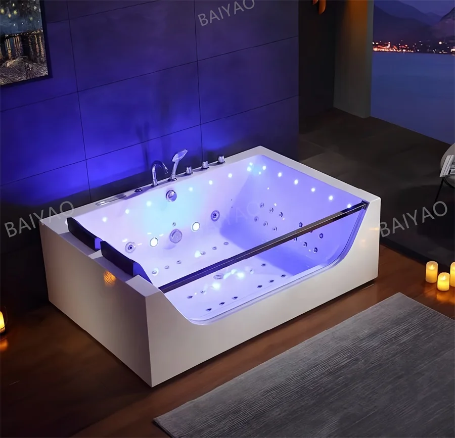 

Hot Sale 2 Persons Jacozzi Indoor Whirlpool Bathtub With Bubble Bath And LED Light Spa Tub 2 Pollows Jacuzzier