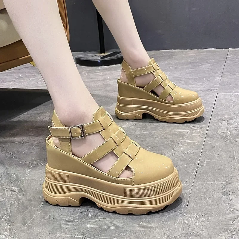 11CM High Platform Sandals New Summer Hidden Heel Casual Mules Shoes Female Outside Beach Slipper Breathable Chunky Sneakers