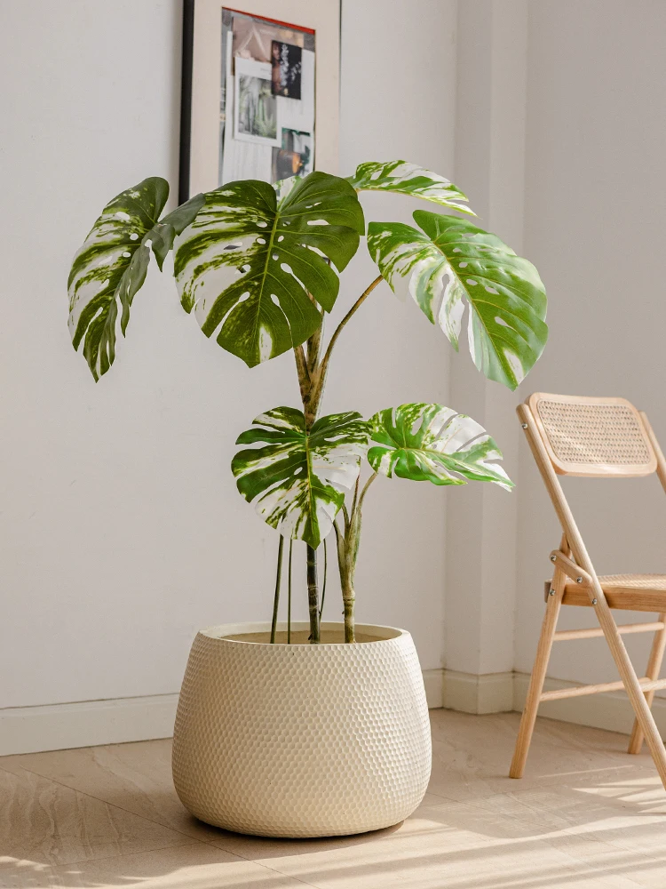 Nordic Style Indoor Living Room Plant Pot Simple Design Magnesium Clay Flower Pots for Green Plants Phoenix Palm Bird of Para...