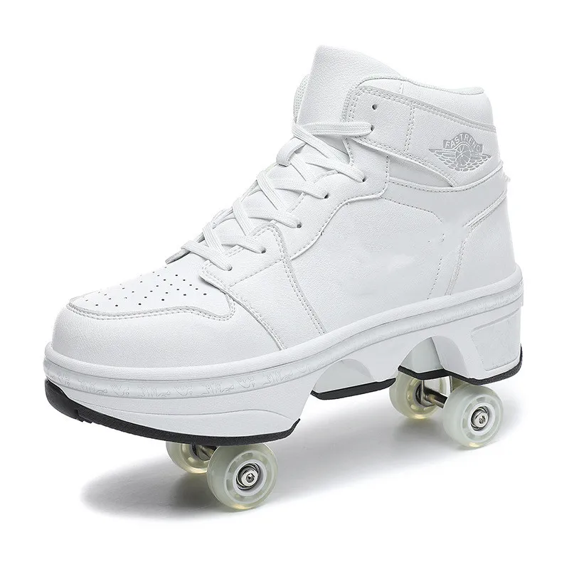 Vervorming Rolschaatsen Schoenen Dubbele Rij 4-Wheel Skates Rolschoenen Met Wielen Dual-Purpose Roller Sneakers Skateboard Schoenen