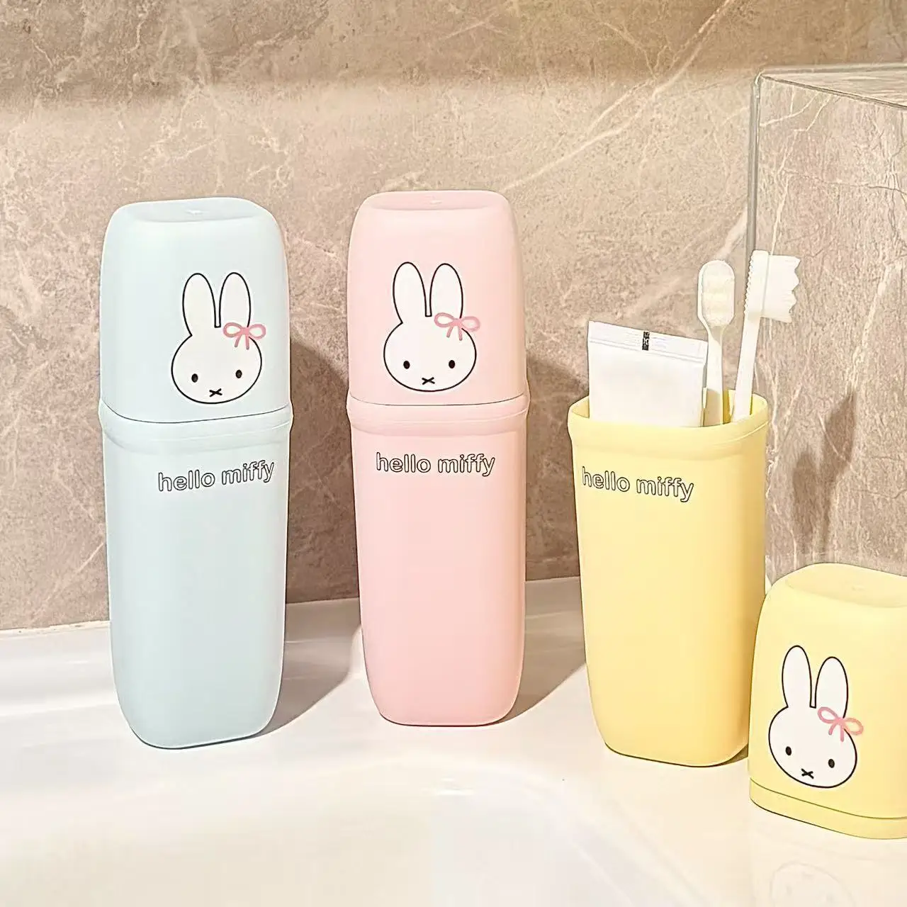 Kawaii Miffy Portable Travel Washing Cup Toothpaste Toothbrush Storage Rinsing Box Dorm Business Trip Daily Carry Toiletries