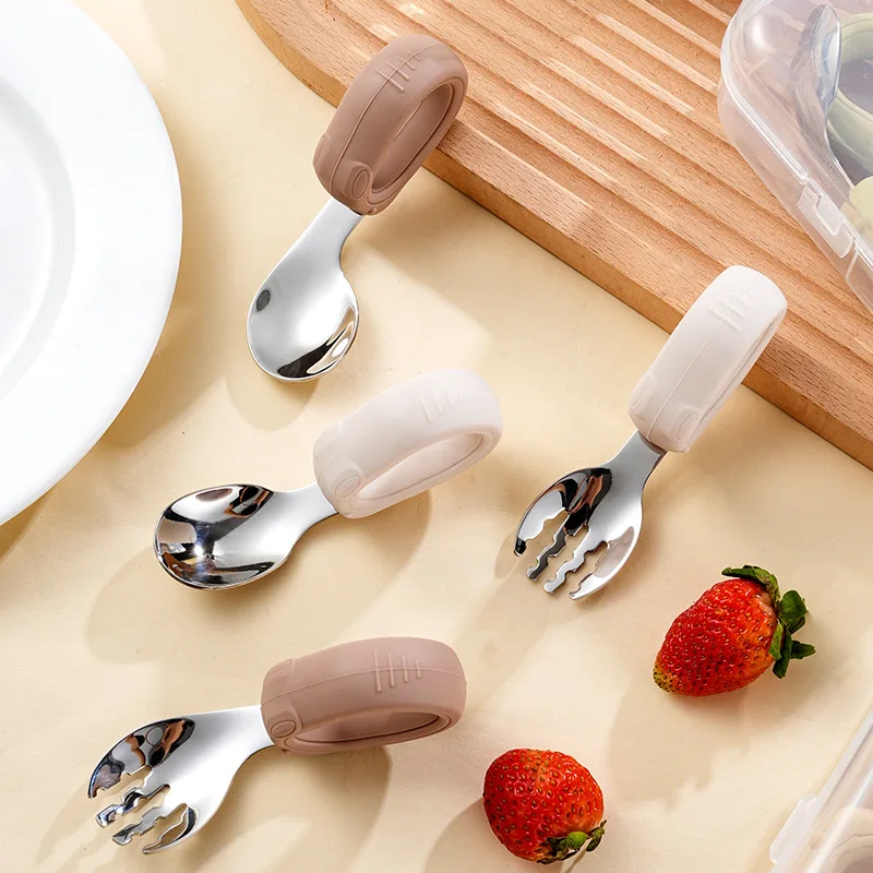 

Baby Spoon and Fork Toddler Infant Boy Girl Feeding Food Gadgets Lunch Accessories for Kids Accessoire Bebes Feeder Items Things