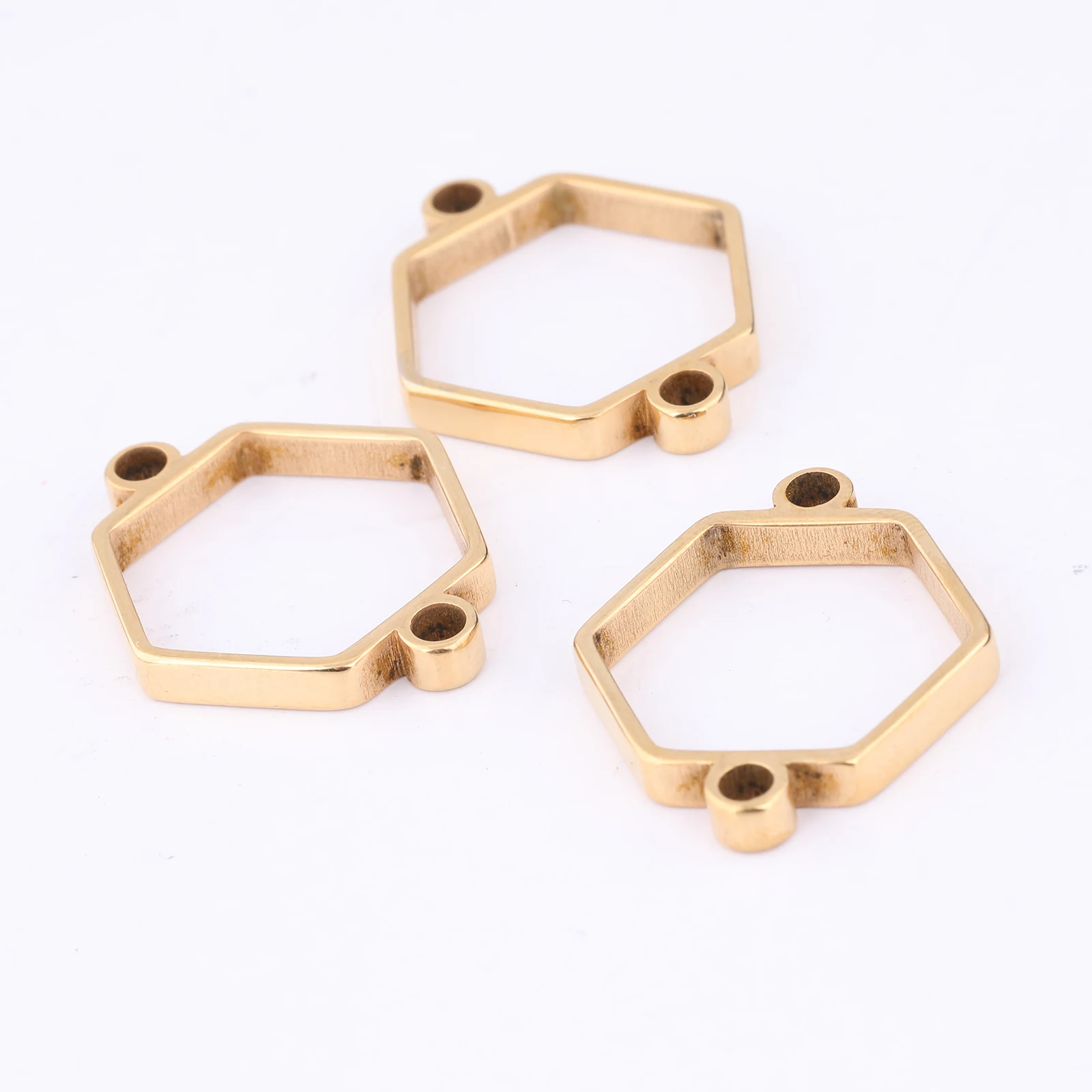 10pcs Stainless Steel Gold Plated Hexagon Open Bezel Bracelet Connector Blanks Diy Pendant Frame For Resin Jewelry Making