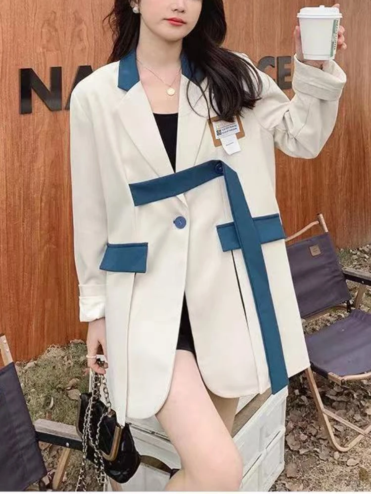 Spring Women\'s Blazer Designer Slit Long Sleeve Top Office Ladies Korean Fashion Oversized Suit Jacket Women Clothing 2024 Trend