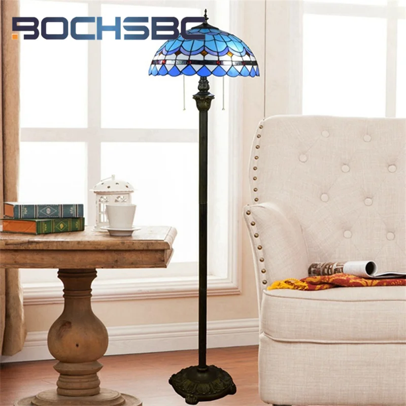 BOCHSBC Tiffany Modern Mediterranean style floor lamp Art Deco living room Dining Room Bedroom Bedside standing lamp 16 inch