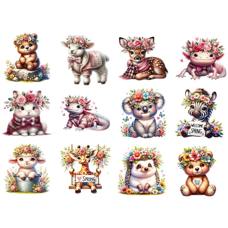 

Flower Animal Iron On Heat Transfer Sticker For Clothes Vinyl Thermal Appliques Washable T-Shirt Decals Animal Heat Transfer