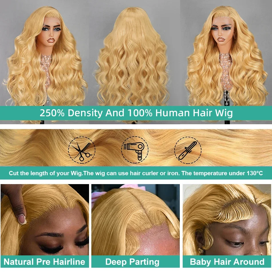 30# Honey Blonde Wig Human Hair 30 Inch 13x6 Hd Lace Frontal Wig 200 Density Body Wave 13x4 Transparent Lace Front Wig For Women image 4