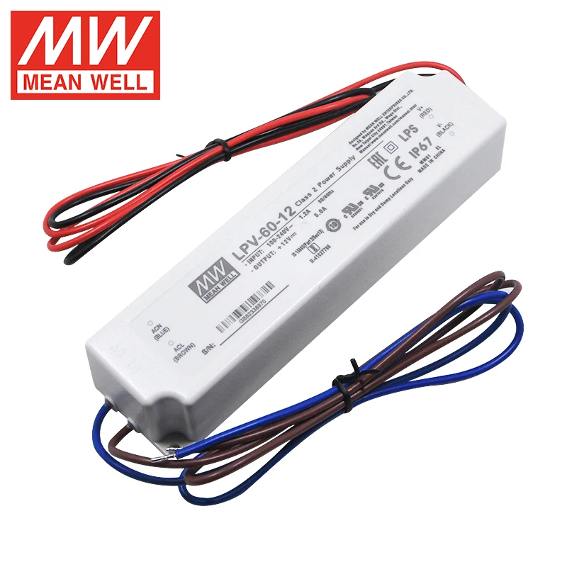 

MEAN WELL LPV-60-12 5V 12V 15V 24V 36V 48V Meanwell 20W 35W 60W 100W 150W Single Output LED Driver Switching Power Supply