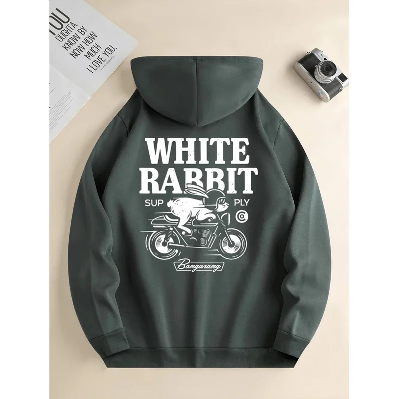 Men's new fashion hoodie, casual everyday drawstring hooded sweatshirt, motorcycle print, front kangaroo pocket, men's jacket