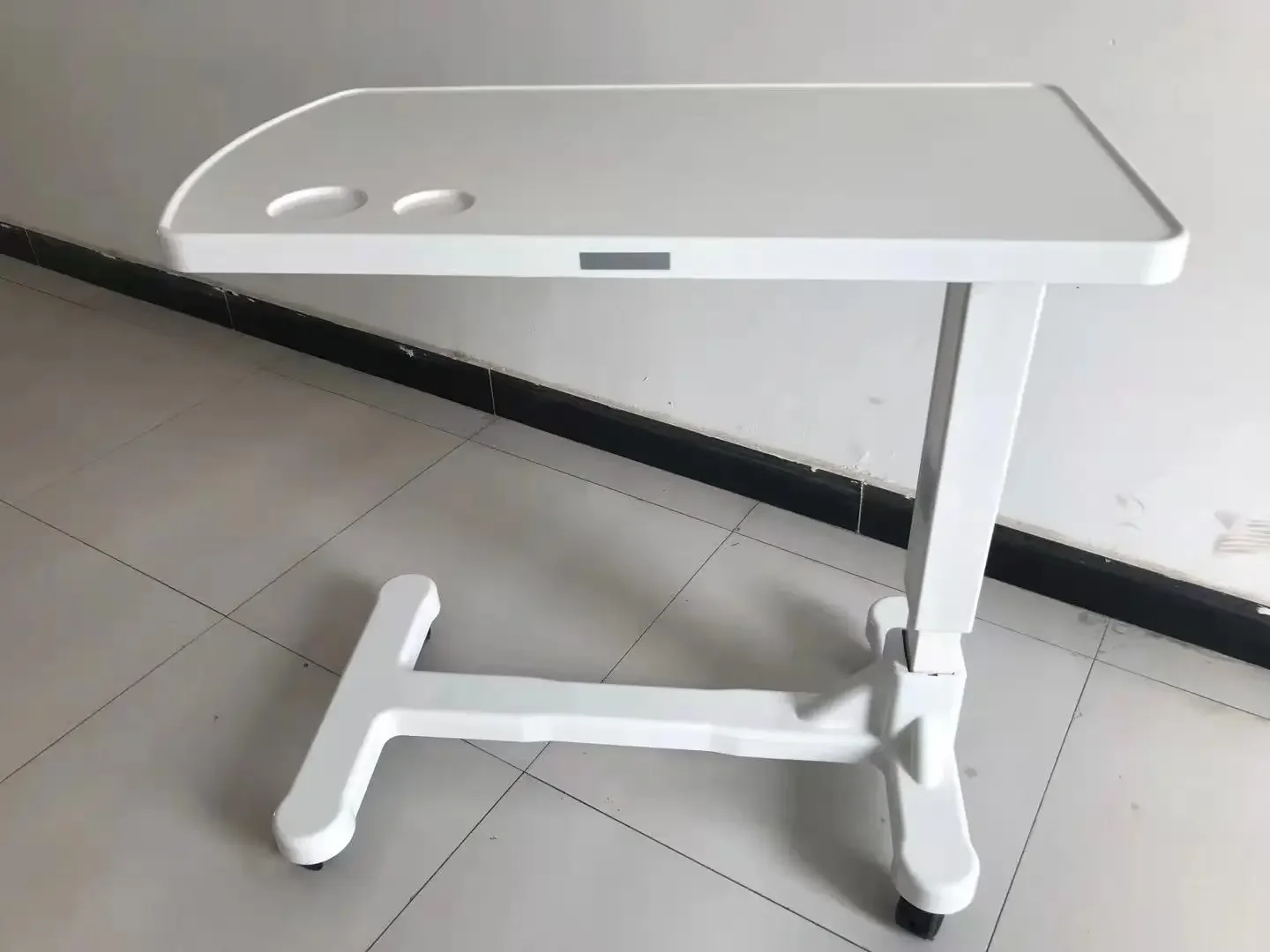 Multi-function Height Adjustable Hospital Furniture Overbed Table ABS Plastic Food Tray Laptop Table with Wheels factory price