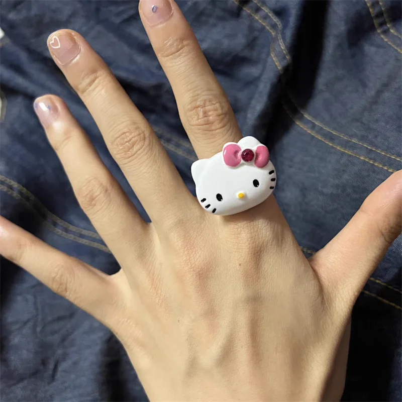 Kawaii Sanrio Hello Kitty Anime Children Toys Rings Cute Women Cosplay Accessories Adjustable Women Ring Girls Birthday Gifts