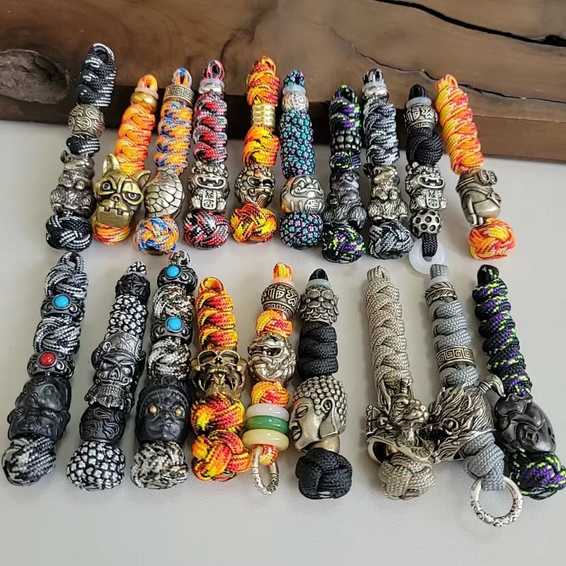 EDC Braided Umbrella Rope Pendant Metal Push Card Fingertip Pendant Knife Pendant Decompression Toy