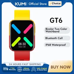 KUMI-Montre connectée GT6 bicolore pour les hommes et les femmes, étanche conforme à la norme IP68, moniteur de rythme cardiaque et de rythme cardiaque, nouveau modèle, 1.72 pouces