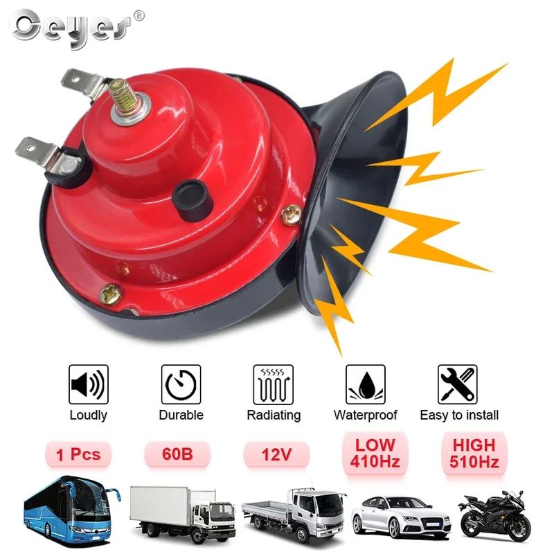Ceyes Universal ruidoso bocina de aire para coche 12V trompeta bocina de motocicleta para camiones bocina de vehículo Caracol eléctrico Kit de alarma impermeable 1 Uds