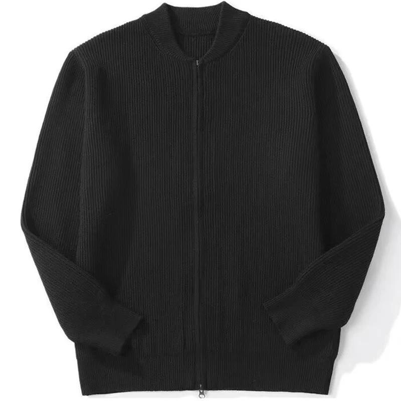 Cárdigan de punto con diseño de cremallera para hombre, suéter de invierno, prendas de vestir exteriores ajustadas de Color puro, cárdigan con cuello de punto, abrigos