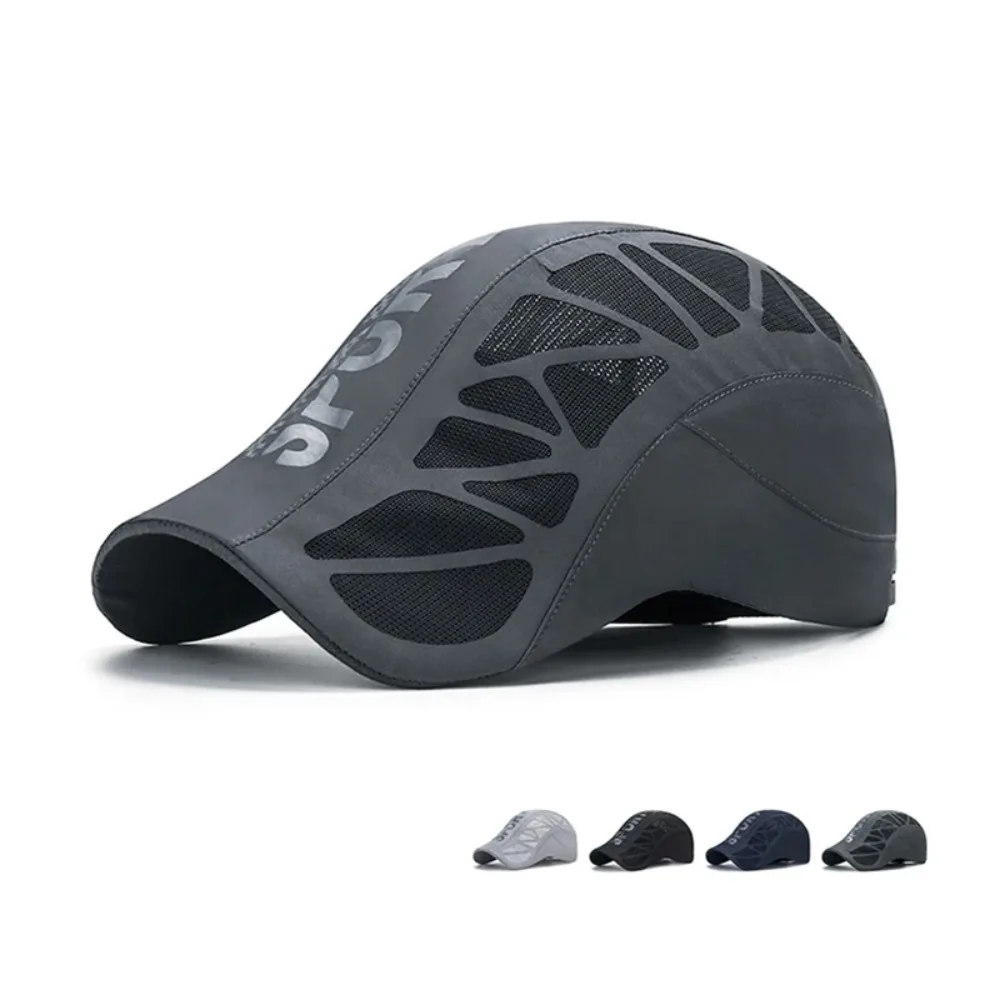 Breathable Men Quick Dry Hat Letter Print Newsboy Flat Ivy Summer Baseball Caps Golf Driving Cycling Sports Net Mesh Sunhat