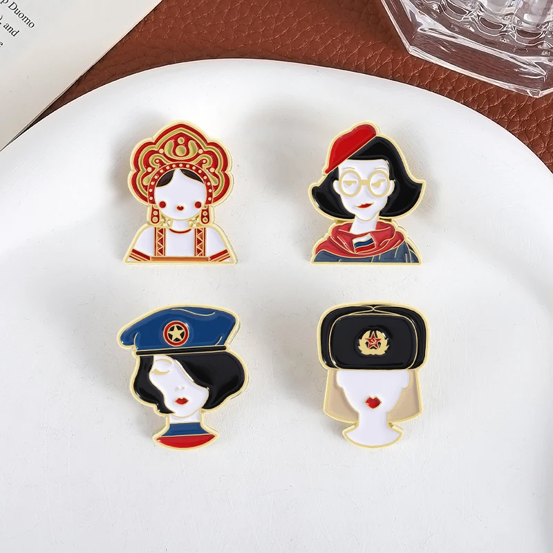 Russische Bräuche und Traditionen Emaille-Anstecknadeln Russische Matroschka & Katze Retro Kokoshnik Souvenir Brosche Reversnadel Schmuck Geschenk – Detail 17
