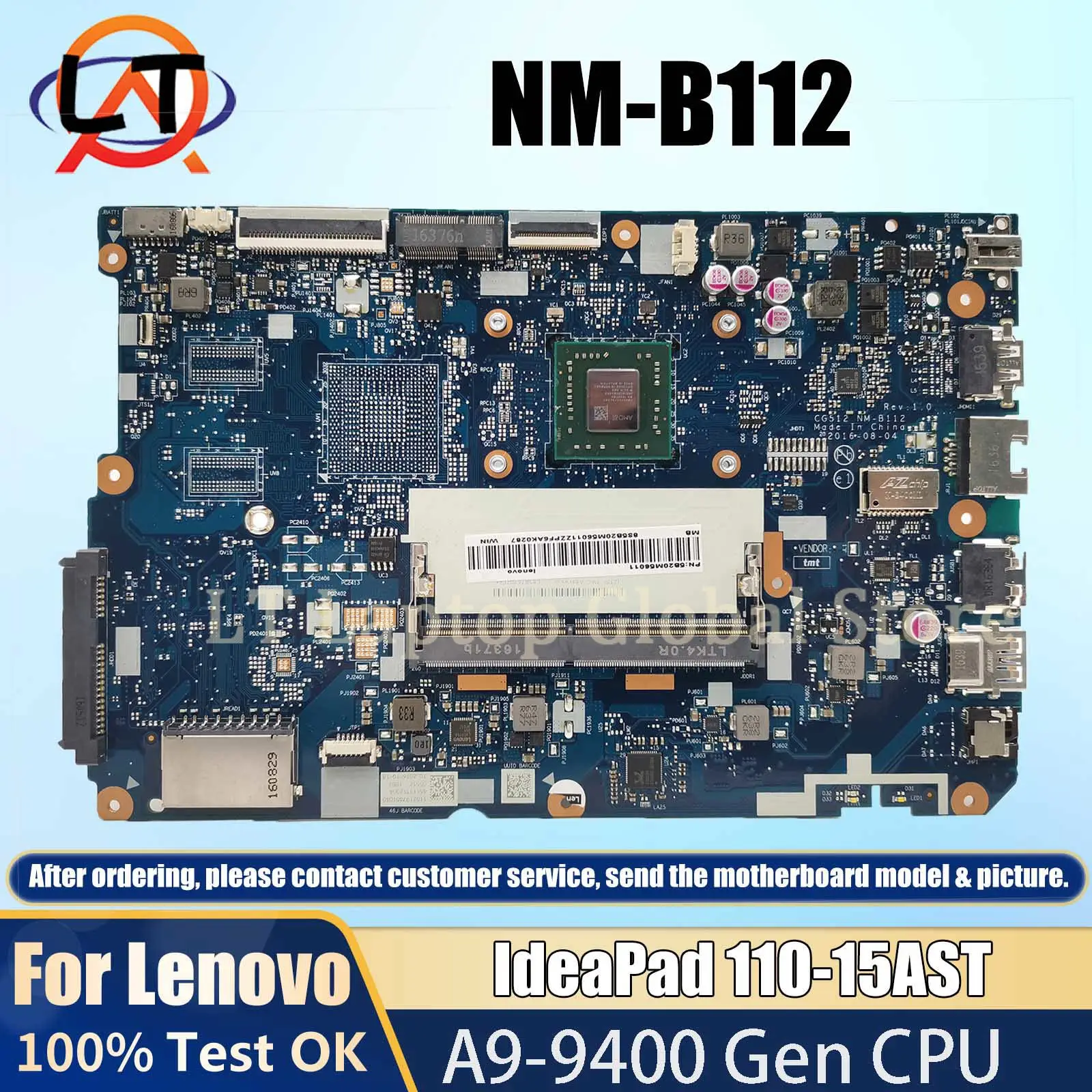 NM-B112 Mainboard For Lenovo IdeaPad 110-15AST Laptop Motherboard With AMD A9-9400 CPU DDR4 100% Fully Tested