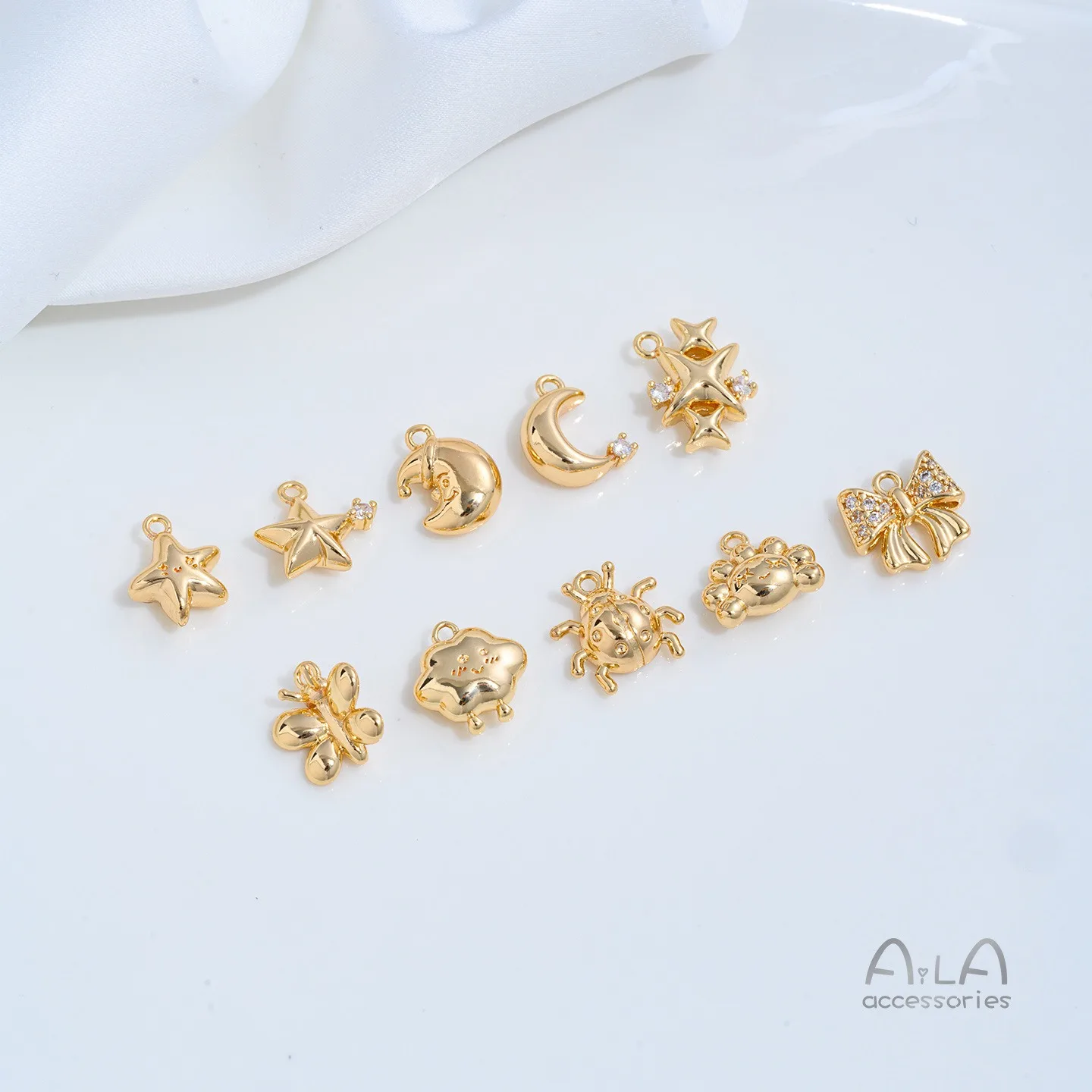 Color-Locking 14K Gold Filled Zircon Inlaid Crescent Cross Star Bow Pendants DIY Bracelet Necklace Jewelry Findings