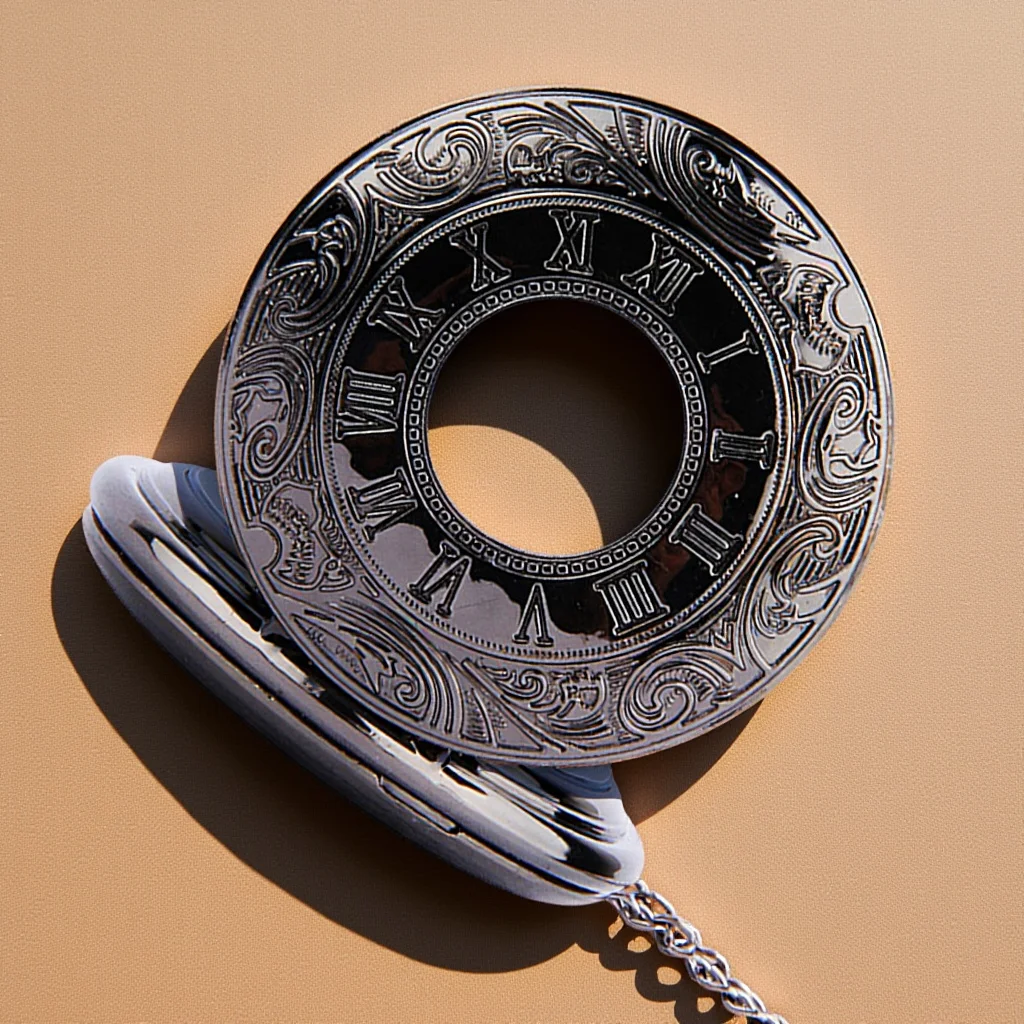 

Retro Pocket Watch Vintage Round Roman Numerals Steampunk Classic Dual Display Dial Mens Womens Gift Thin Chain Durable