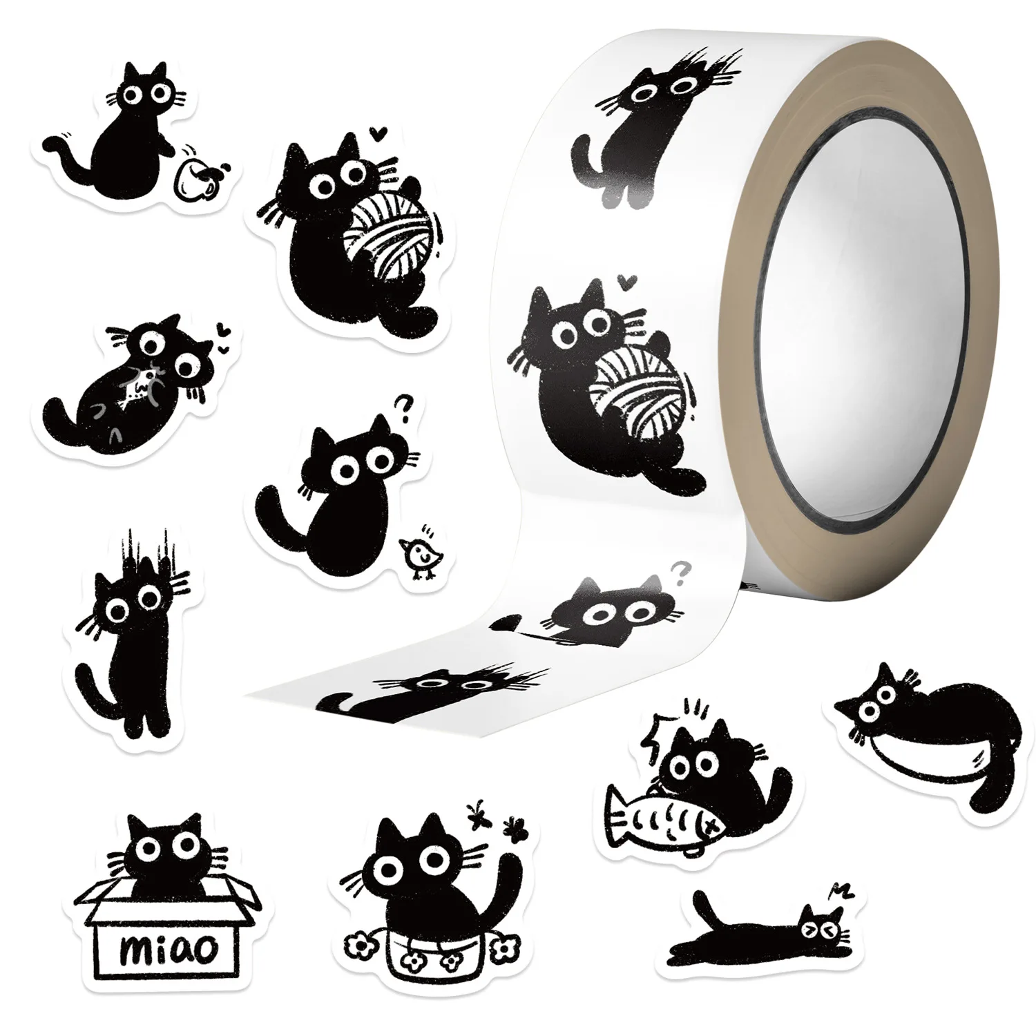 500PCS Roll Cute Black Cat Stickers, Creative DIY Graffiti Decals for Scrapbook Envelope Seal, Kids Reward Gift Wrapping Decor - view 3