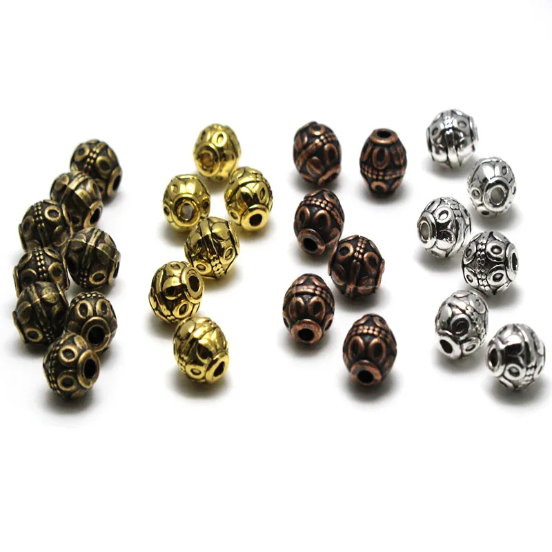 30Pcs Round Spacer Tibetan Silver Metal Beads for Jewelry Making DIY Accessories Spacer Beads Charms Pendant for Bracelet Making