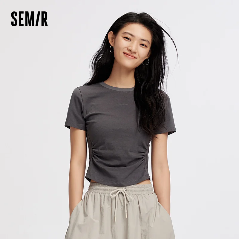 

Semir Short Sleeve T-Shirt Women Cropped Waist Tie Moisture Wicking Quick Dry 2025 Summer New Slim Fit Top