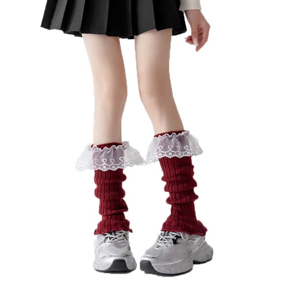 

Fashion Red Leg Warmers Women Lolita JK Balletcore Boots Cover Warm Harajuku Knitted Leg Cover Christmas