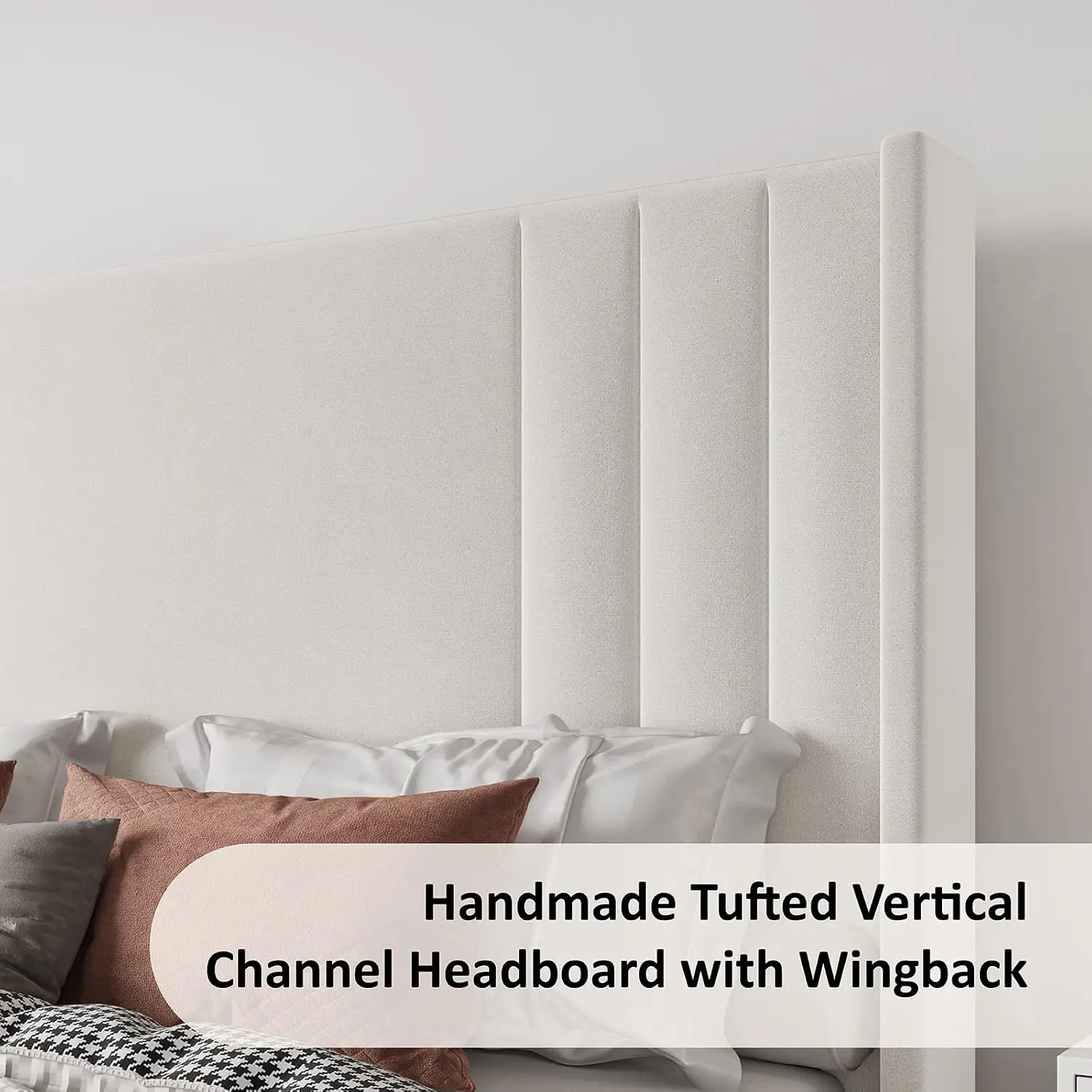 Wingback Platform Bed with Upholstered Headboard & Footboard, Customized