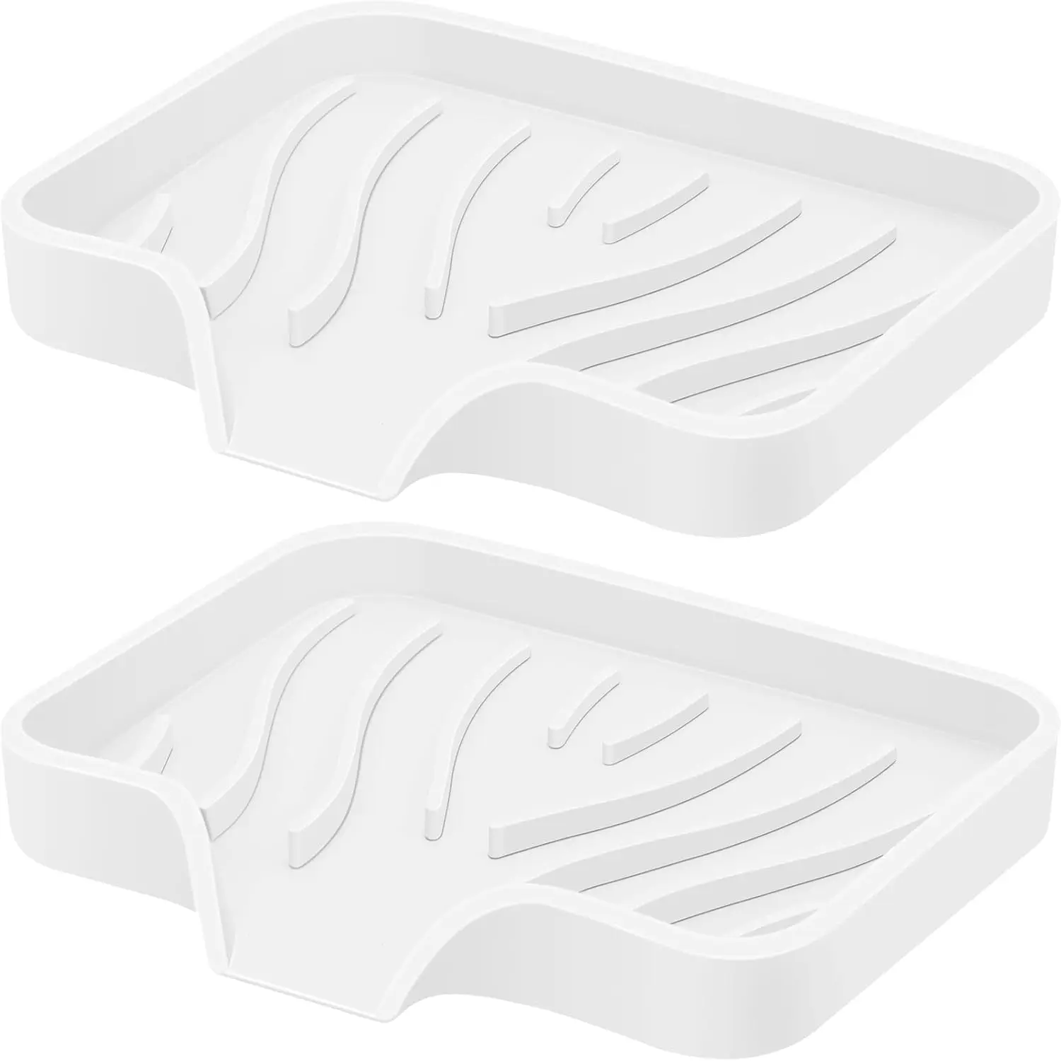 

Self Draining Silicone Soap Dish, 2 Pack Flexible Soap Holder for Kitchen and Bathroom Sink, White