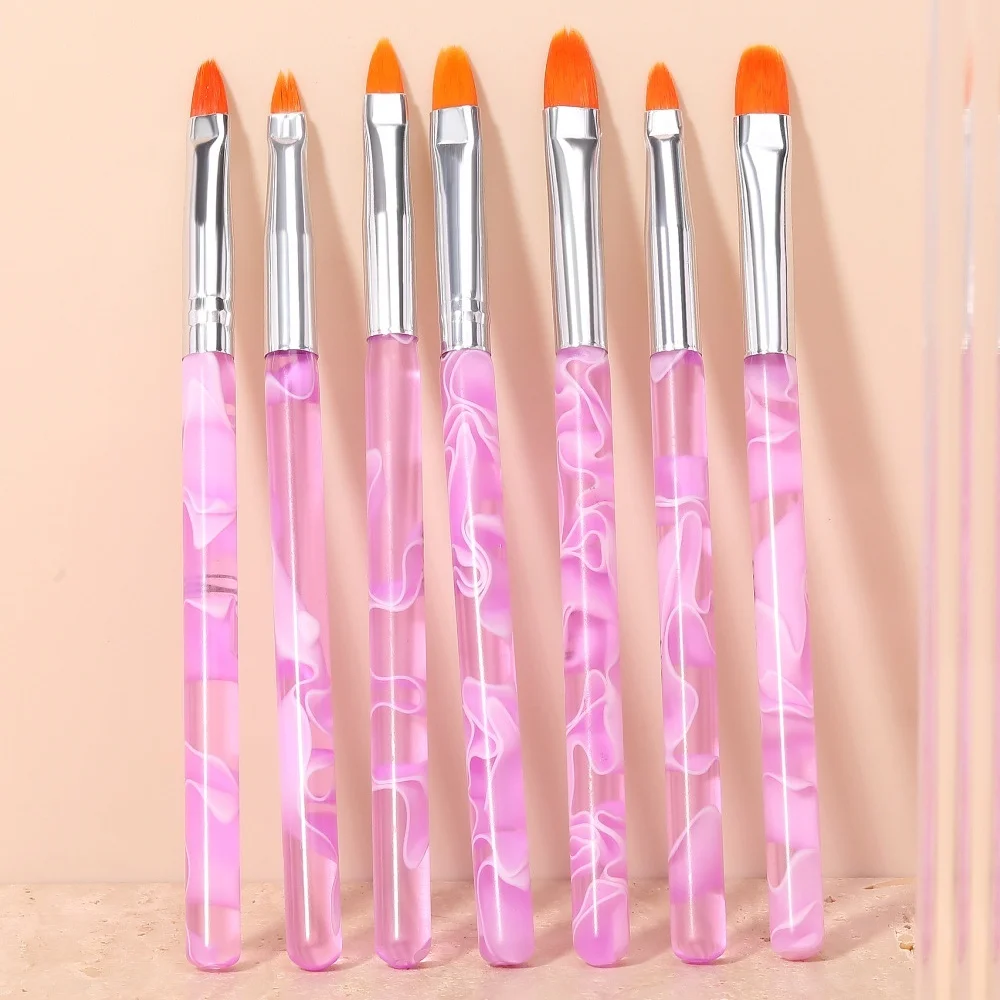 

7-Pcs DIY Nail Art Brush Set - Purple Transparent Acrylic Handle Floral Carving & Painting Brushes for Gel/Acrylic Nail Designs