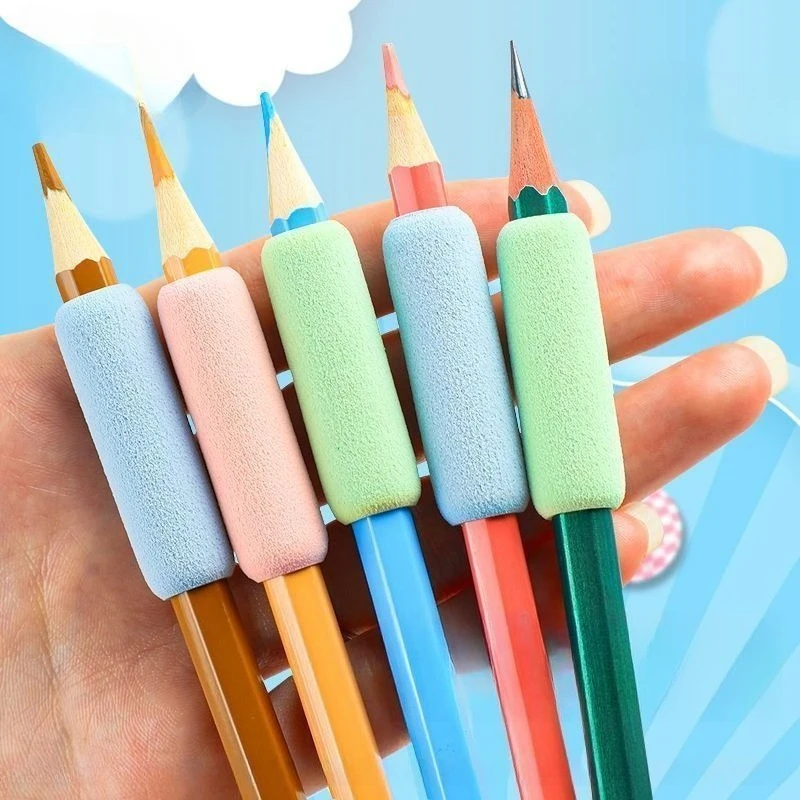 10Pcs Random Macaron Pastel Sponge Pen Sleeve, Pencil Finger Protector Cover, Writing Anti‑Wear Stress Relief Grip Tube