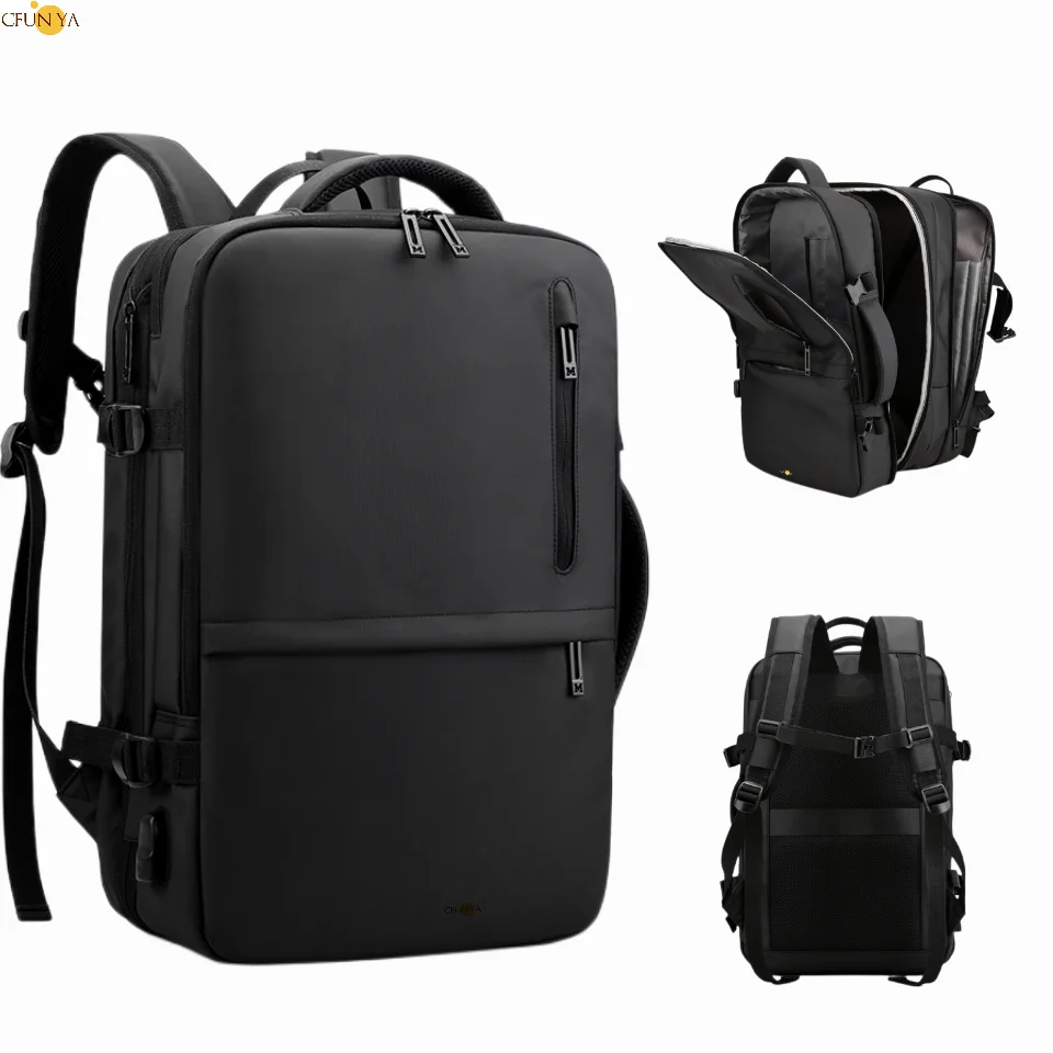 CFUN YA Luxury Expandable Travel Backpack 15.6 17.3 Laptop Backpack Anti Theft Black Bagpack Men Schoolbag USB Male Bag Rucksack