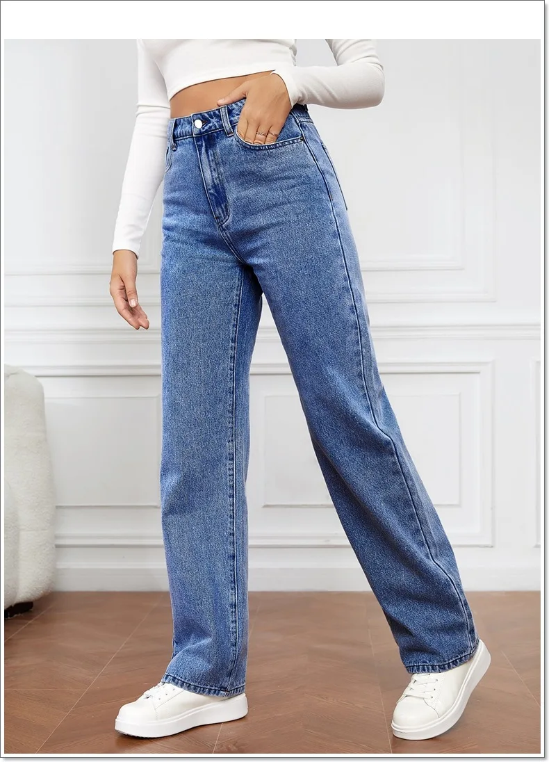 

New Straight-leg Jeans Fashionable Solid Color Loose Casual Comfortable Commuting Style Woman Clothes High-waisted Trousers