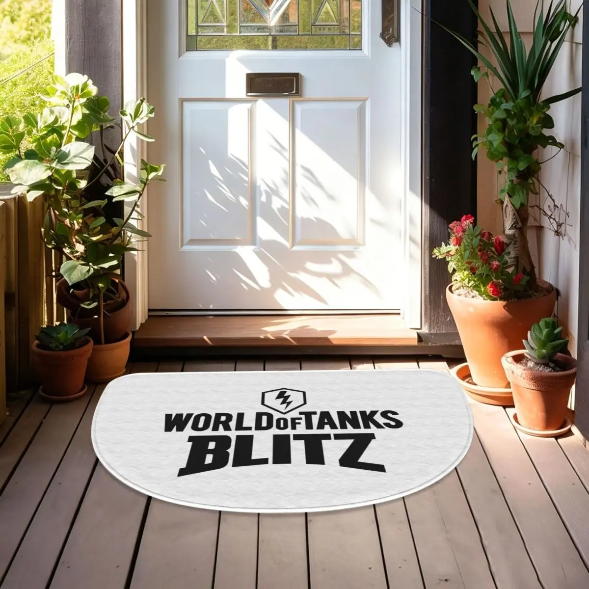 World Of Tanks Blitz Logo Soft Flannel Half Round Doormat Non Slip Bathroom Mat Absorbent Floor Carpet for Garage