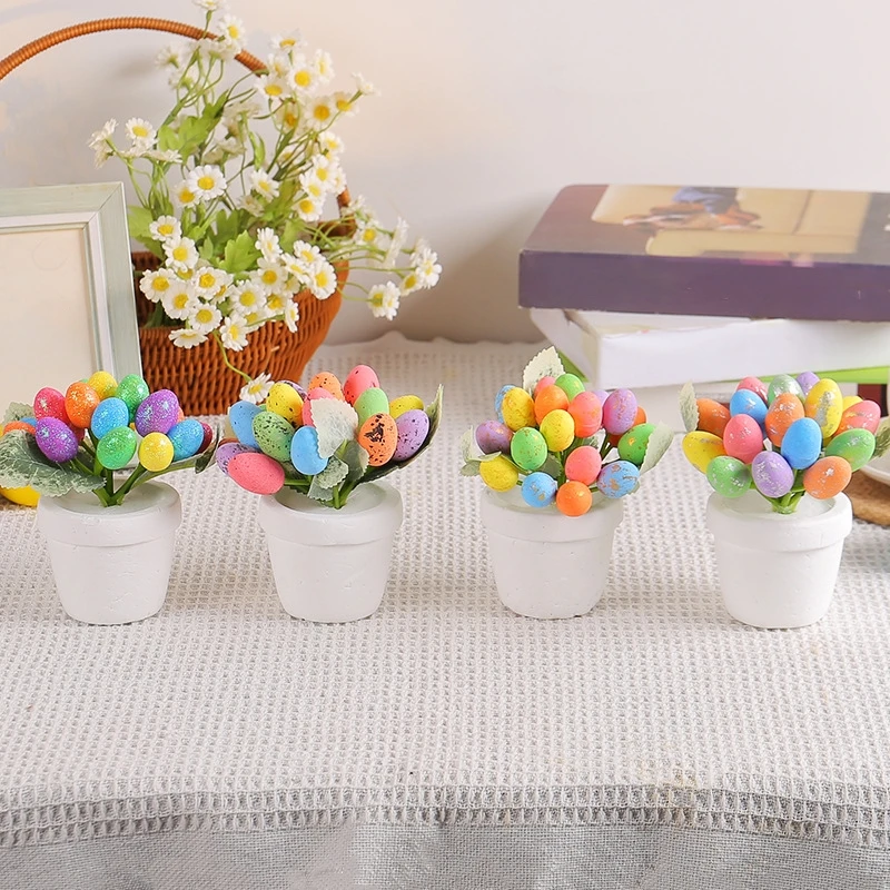 1PC Easter Egg Potted Plant Artificial Colorful Foam Eggs Potted Ornament Home Table Decor Party Decoration Easter Decoration