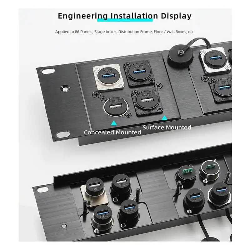 LXYB18B F To F, Feed Through Bulkhead Adapter, 5Gbps Data& 5V 1.5A Charging USB3.0& Type-C 2-In-1 Panel Mount Connector F