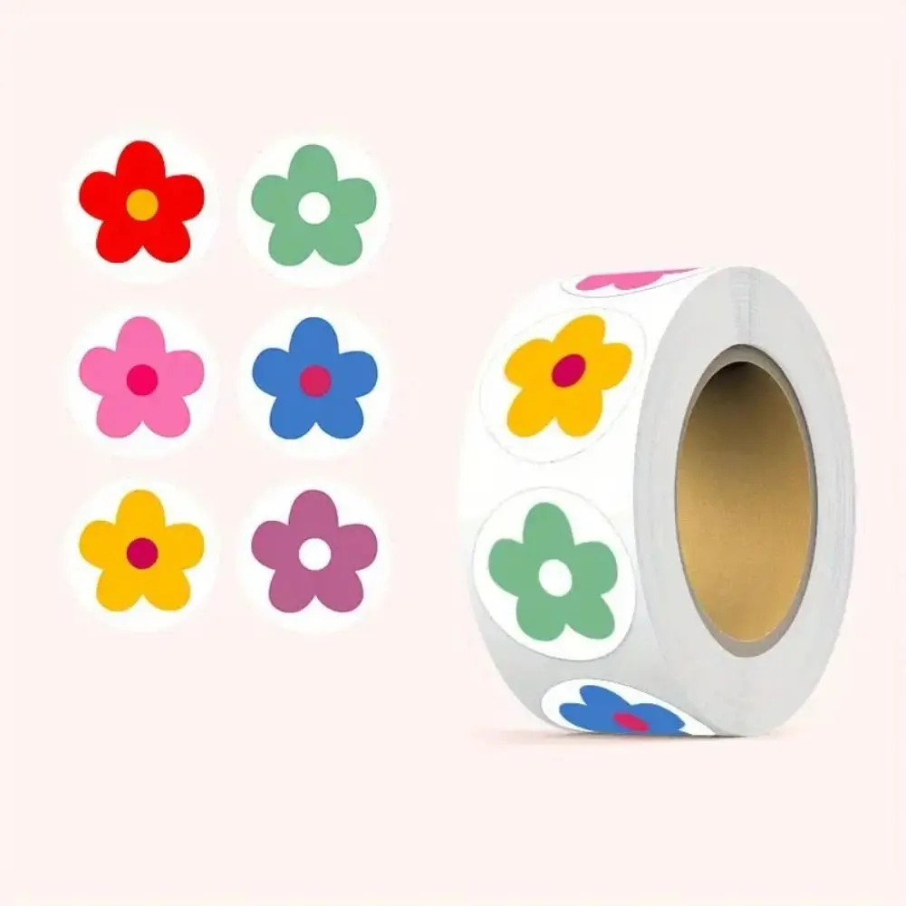 500pcs/roll Teacher Praise Little Red Flower Sticker Envelope Decoration Sticker Cute Face Stickers Creative Masking Tape