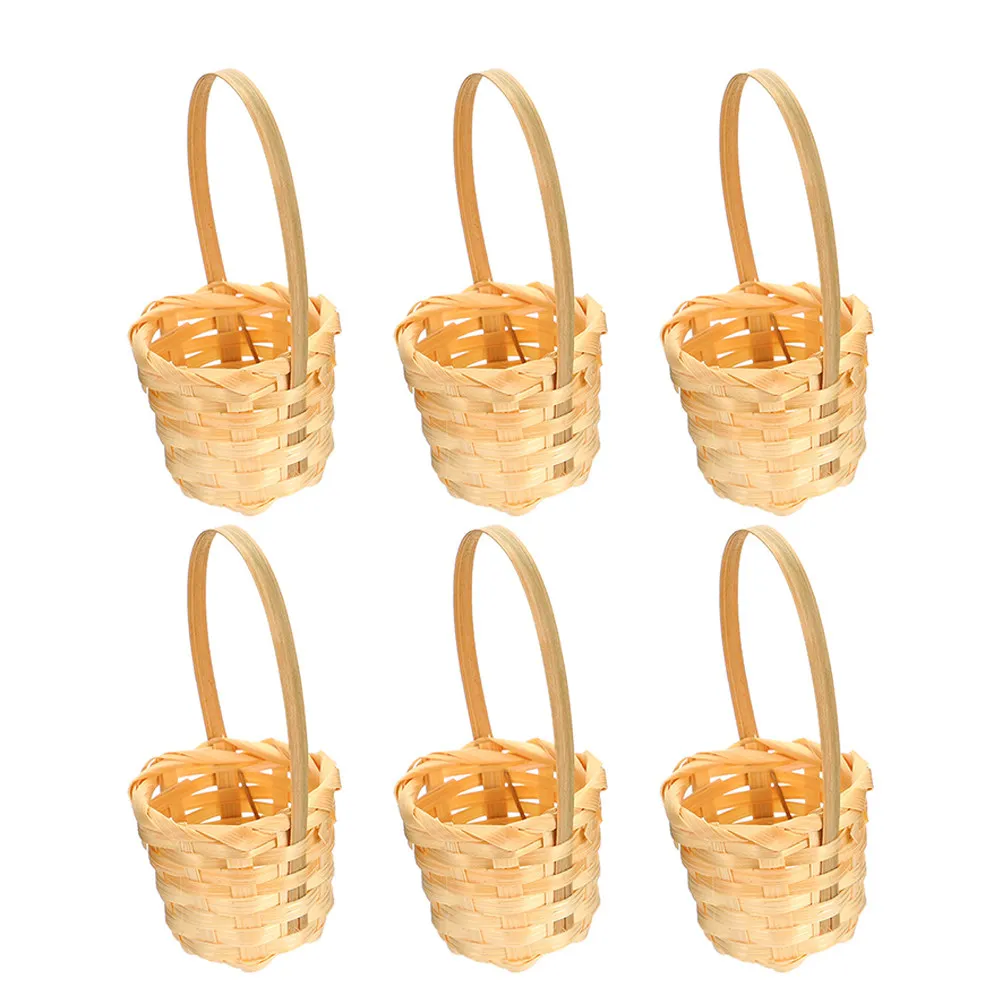 6Pcs Mini Woven Bamboo Basket Flower Storage Basket Multi-Functional Miniature Home Decor Mini Woven Flower Baskets