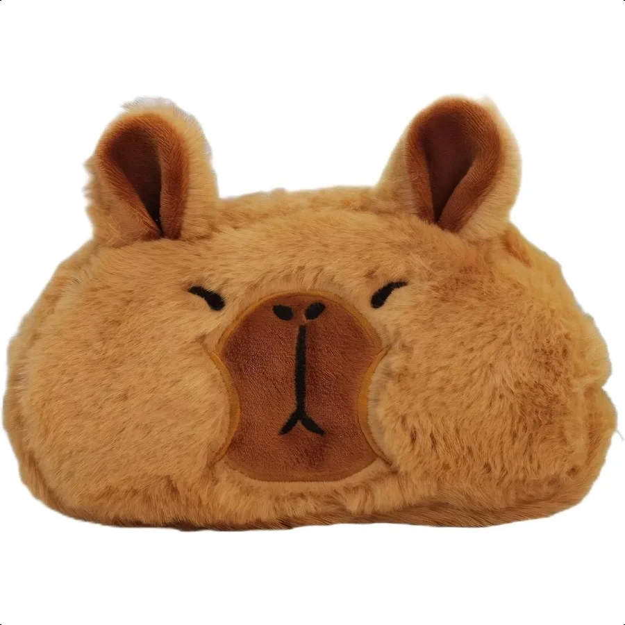 مقلمة الدببة القطيفة بتصميم حيوان لطيف، حقيبة بسحاب فروي ناعمة للمدرسة والمكتب، حامل أقلام رصاص بني مرعب