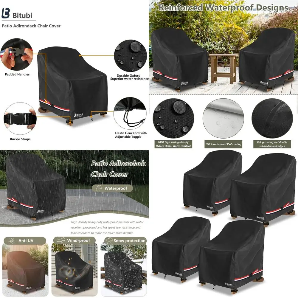 

Набор из 4 водонепроницаемых чехлов для уличных стульев Adirondack, подходят для стульев до 35 Вт x 37D x 36H, черный