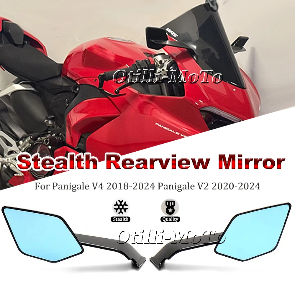 Motorcycle Accessories Anti Dazzle blue large lens Stealth rearview mirror For Ducati Panigale V2 2020-2024 V4 2018-2024