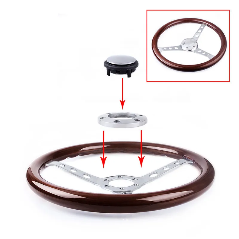 15 Inch 380MM Solid Wood Steering Wheel, 6 Hole Retro Classic Style for Old School Car, Peachwood Craft