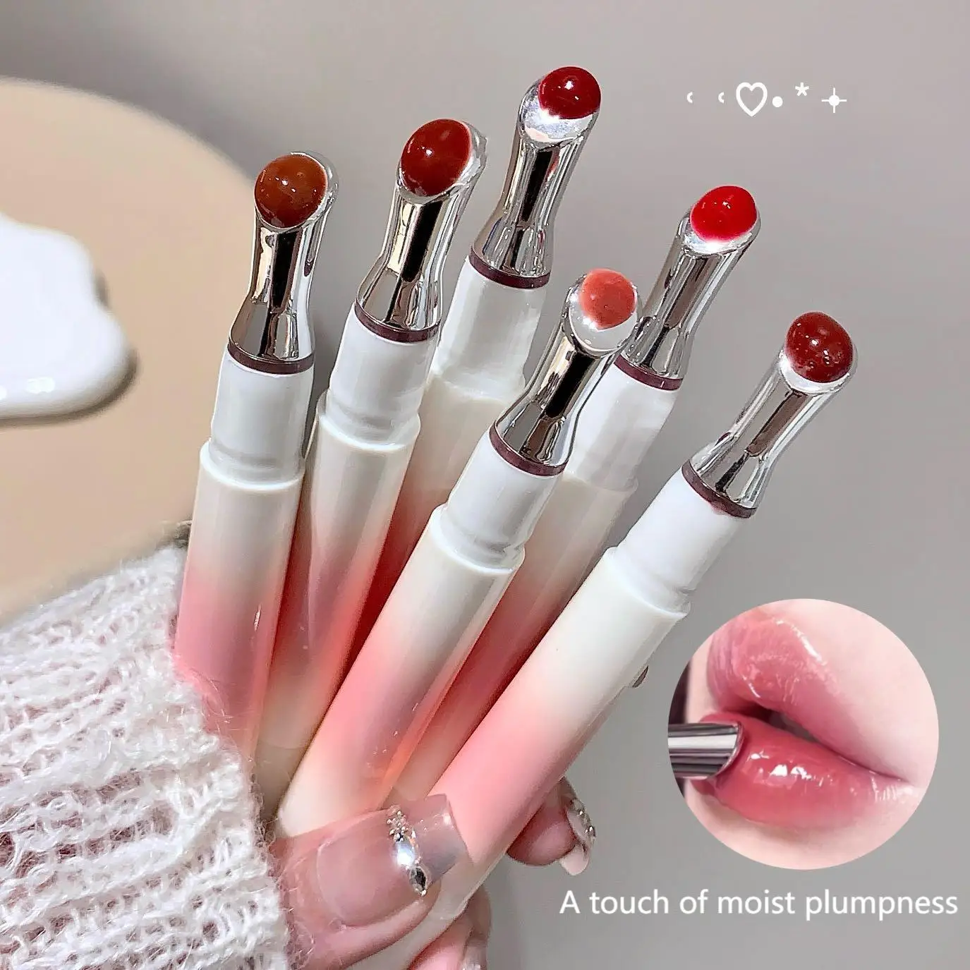 Kakashow Watery Lip Gloss with Iron Brush Head Moisturizing Jelly Lip Tint Natural Nude Lipstick for Smooth Plump Lips