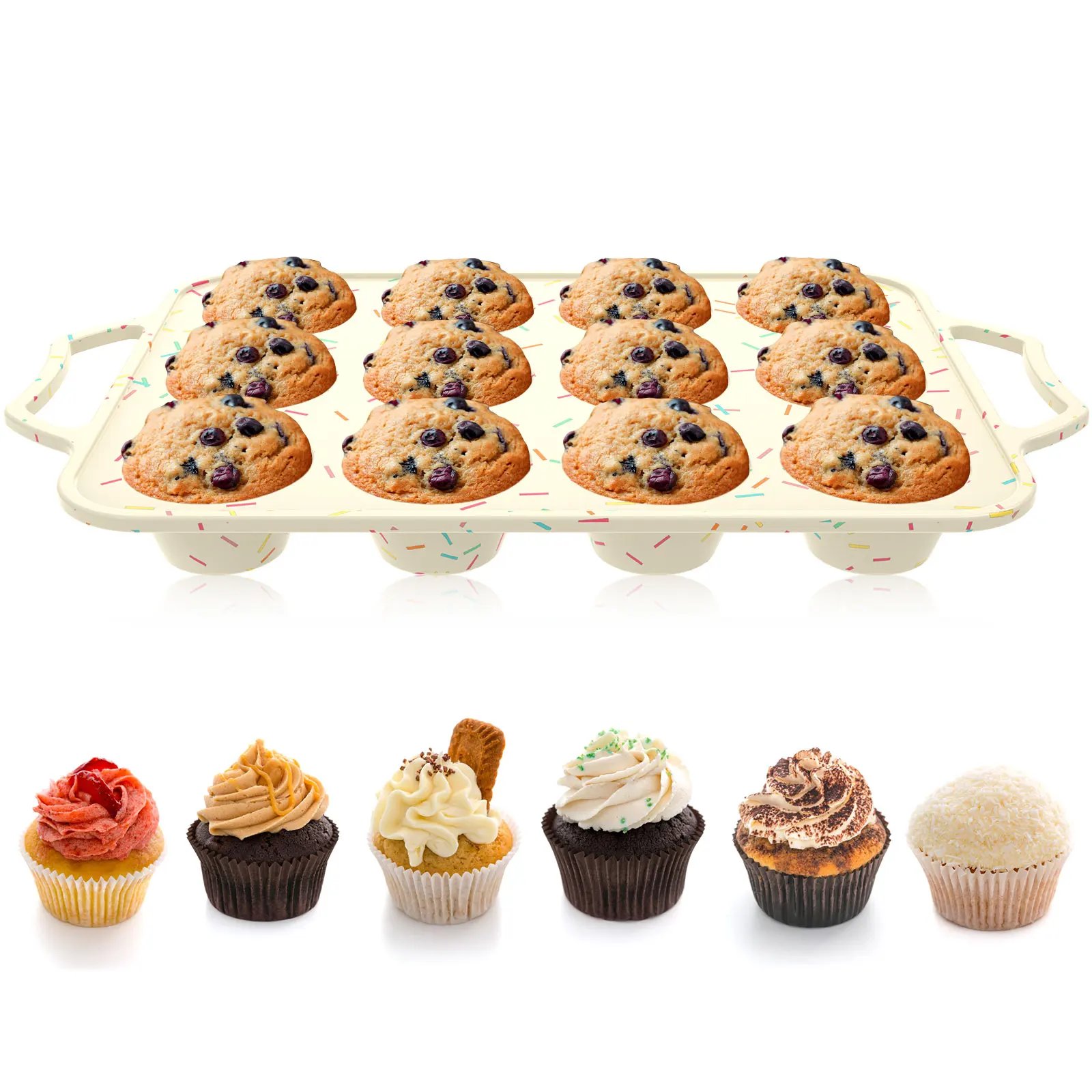 Silicone Muffin Pan 12-Cavity Mini Muffin Pan Easy Release Muffin Baking Mold Non-Stick Cupcake Pan with Reinforced Metal Frame