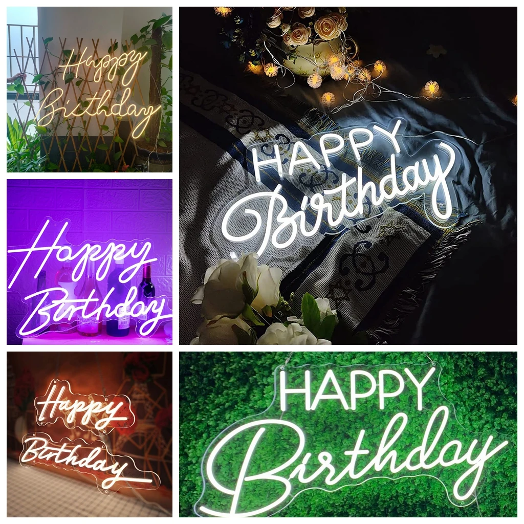 

16 Styles Happy Birthday Custom Logo LED Neon Sign Personalized Neon Light Sign for Party Wall Decoration Bar Rave Home Creative