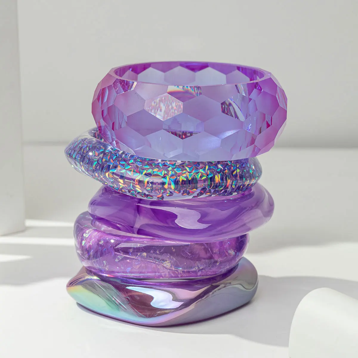 5Pcs/Set Transparent Purple Geometric Irregular Twisted Resin Bangles for Women Girl Jewelry Summer Vacation Decoration Bracelet