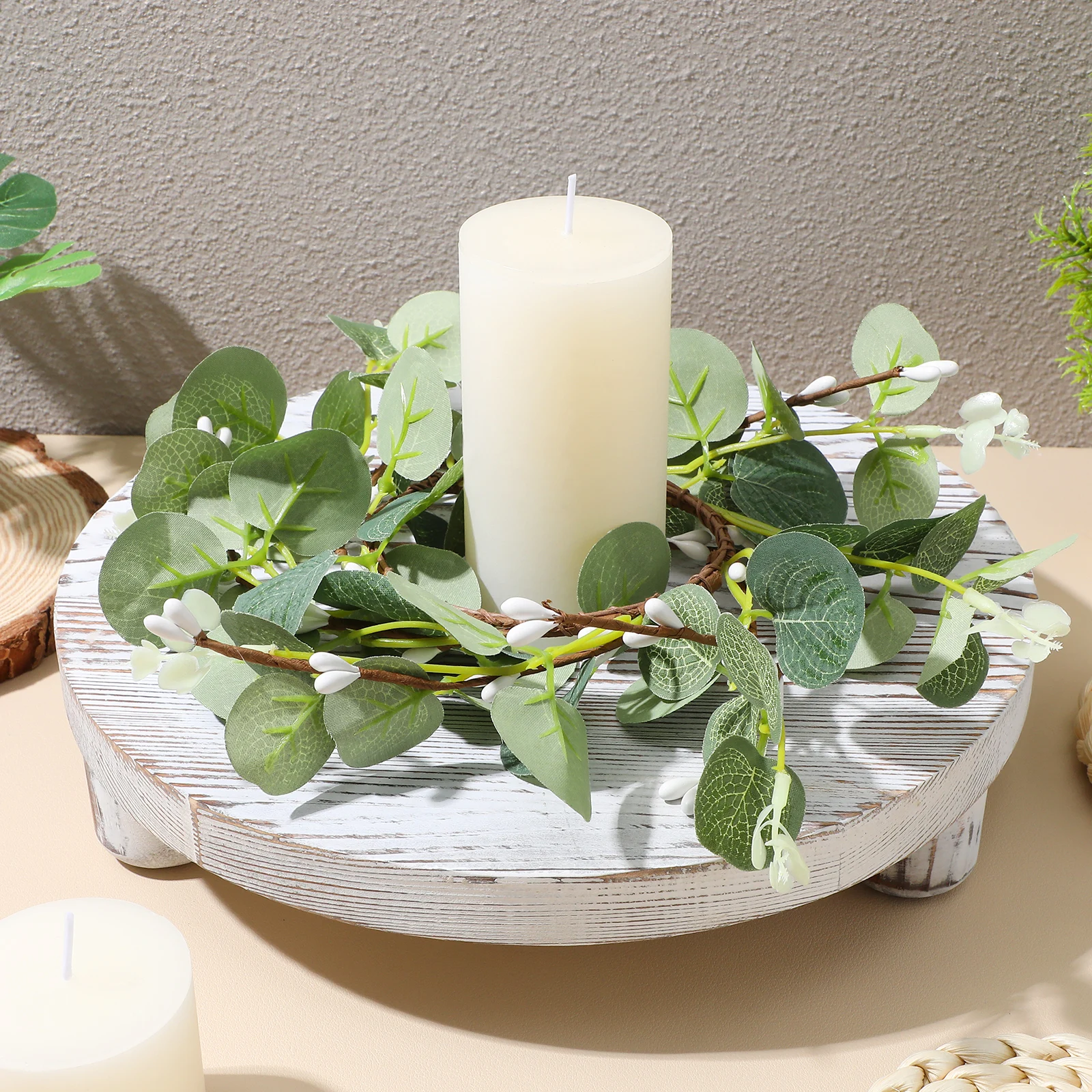 

2pcs Simulated Wreath Garland 8cm Eucalyptus Leaves Decorative Taper Rings Easter Green Home Banquet Party